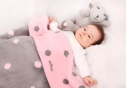 Zaffiro Grijs & Roze Gestipt 100 X 150 Cm Ledikantdeken 15342 -Bekend Babyartikelen Winkel 23506 groch rozszary 4