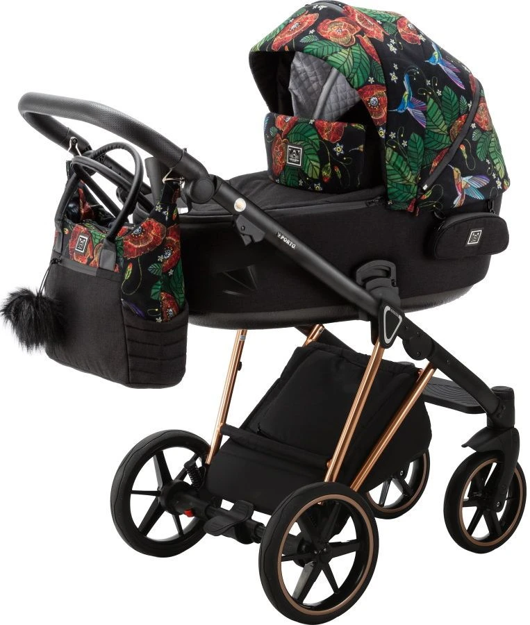 Adamex Porto Flowers Special Edition Black/Rose 2-in-1 Kinderwagen FL-8