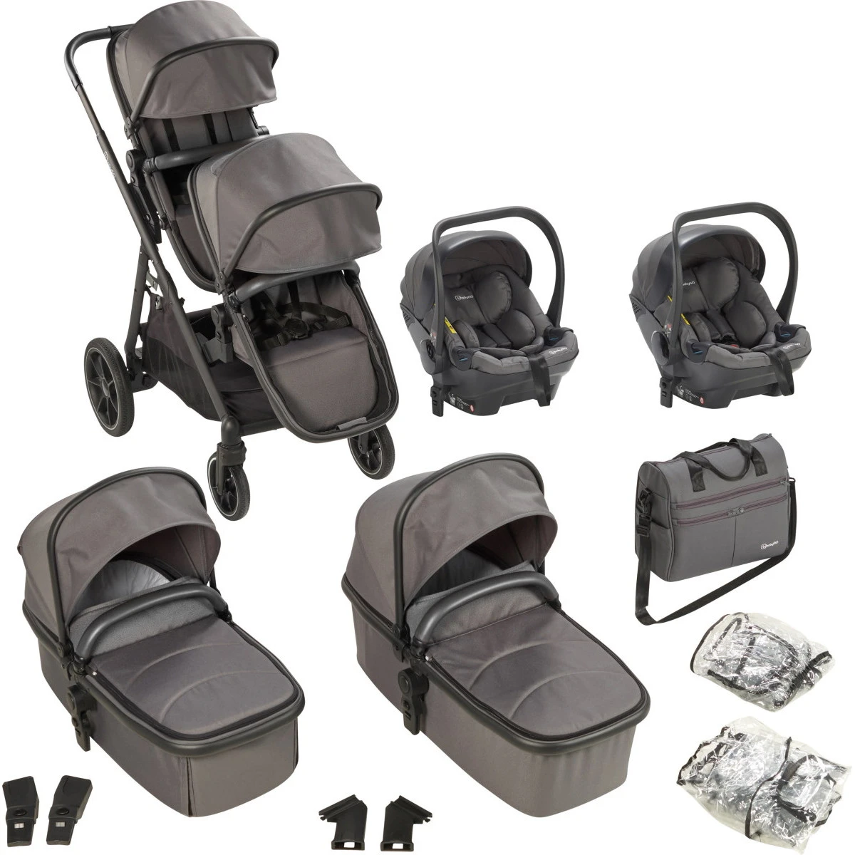 Babygo Duo Mega Grey Tandem Kinderwagen Incl. 2 Autostoelen 78001 3 Babygo Duo Mega Grey Tandem Kinderwagen Incl. 2 Autostoelen 78001