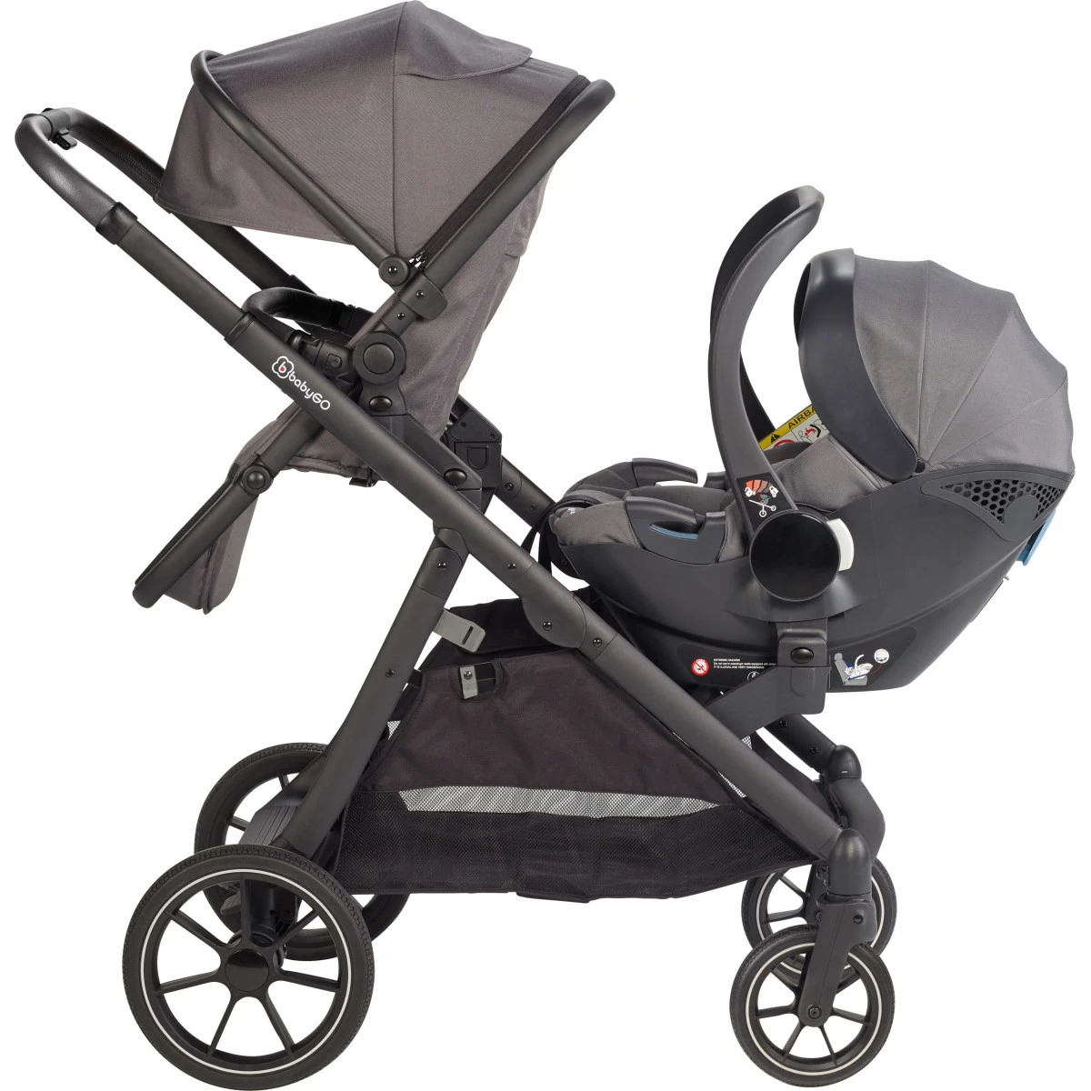 Babygo Duo Mega Grey Tandem Kinderwagen Incl. 2 Autostoelen 78001 5 Babygo Duo Mega Grey Tandem Kinderwagen Incl. 2 Autostoelen 78001 - Afbeelding 3