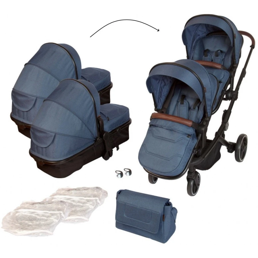 Babygo Twinner Blue Tandem Duowagen Incl. 2 Autostoelen 4 Babygo Twinner Blue Tandem Duowagen Incl. 2 Autostoelen - Afbeelding 2
