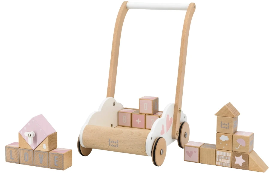 Label Label Roze Houten Loopwagen Met Blokken LLWT-24685 3 Label Label Roze Houten Loopwagen Met Blokken LLWT-24685